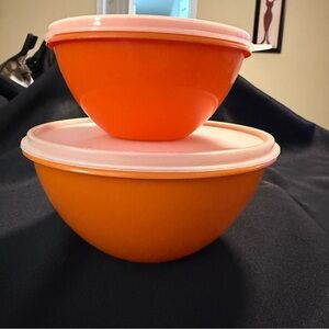 Vintage Tupperware Harvest Orange Servalier Mixing Bowls Set with Lids 847 & 848
